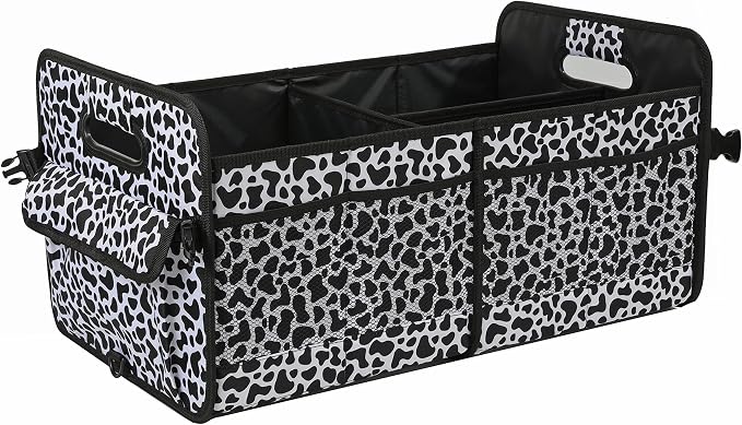 AOKJOY Car Trunk Organizer Car Storage Organizer Collapsible Multi Compartment Car Organizer Adjustable Straps Car Organizer for SUV(Cow)