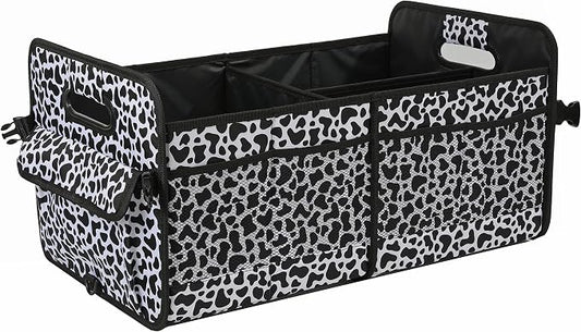 AOKJOY Car Trunk Organizer Car Storage Organizer Collapsible Multi Compartment Car Organizer Adjustable Straps Car Organizer for SUV(Cow)