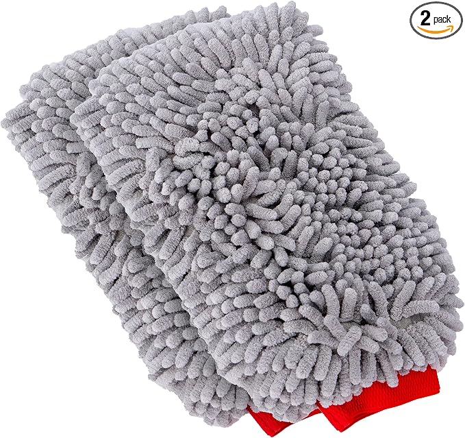 MOTHERS Premium Chenille Car Wash Mitt, Scratch and Lint Free, 2 Pack