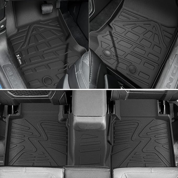 KARPAL Floor Mats for 2021-2025 2026 Ford Bronco 4 Door (Not fit Sport), Custom Fit TPE All Weather Ford Bronco Accessories 1st&2nd Row Floor Liner & Cargo Liner Backrest Mat