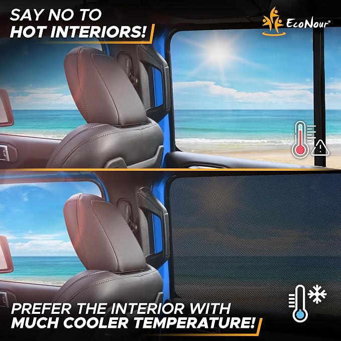 EcoNour Rear Window Shade for Jeep Wrangler | Car Window Mesh Screen for Camping, Bug & Privacy | Blackout Window Cover to Protect Sun & UV Rays for 1997 to 2025 Jeep Wrangler JK TJ JL & Gladiator JT