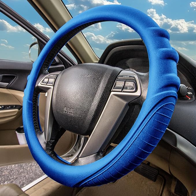 FH Group Universal Fit Silicone with Grip and Pattern Massaging Grip Steering Wheel Cover fits most Cars, SUVs, Trucks, and Vans Dark Blue