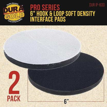 Dura-Gold Pro Series 6" x 10mm Soft Density Interface Sanding Pad, 2 Pack - Hook & Loop Foam Protection Cushion, Used Between Sander Discs, Polisher Polishing Pads & Backing Pads - Auto Detailing