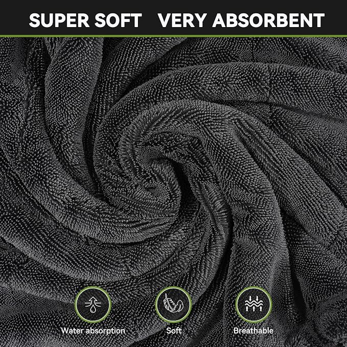 Car Drying Towels Extra Large Super Absorbent 1300gsm with Plush Edgeless, Microfiber Drying Towels for Cars, Trucks, SUVs, 25in x 36in (Grey)
