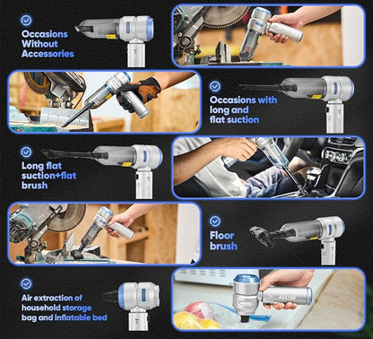Handheld Cordless Car Vacuum|3 in 1 15000PA Mini Cleaner,120W High Power Brushless Motor,Super Suction Power Vacuums with Type-C Data Cable, Small Portable and Rechargeable Cleaner (Sliver)