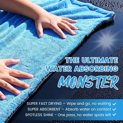 PUGPIU Car Drying Towel - 1400GSM Extra Large Super Absorbent Microfiber Towels for Cars 24"x36" - Large Edgeless with Twisted Loop, Lint-Free & Streak-Free for Auto Detailing, SUV, Truck (Blue)