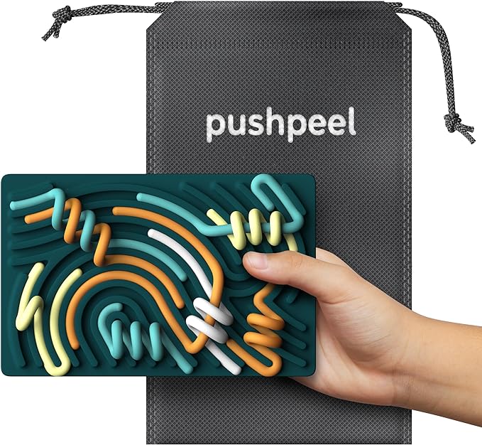 Pushpeel Sensory Activity Board: Silicone Fidget Toy for Calming, Stress, Anxiety, ADHD & Autism | Silent, No Mess | Kids 3+ & Adults | Includes Portable Travel Bag & 11 Strings