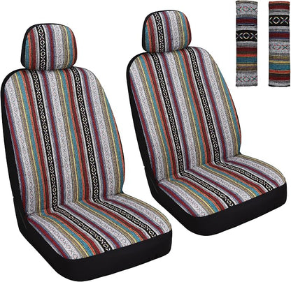 HAIYAOTIMES Baja Saddle Blanket Car Seat Covers Front Set with Seat Belt Pads, Washable Breathable Seat Covers for Cars, Universal Fit Interior Covers for Most Sedan Truck SUV, Airbag Compatible, Red