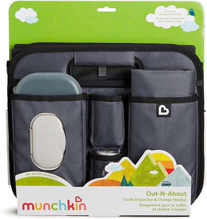 Brica Munchkin Out-n-About Trunk Organizer for SUVs and Cars with Portable Changing Pad and Wet Baby Wipes for Diaper Changes On-the-Go, Collapsible, Grey (Pack of 6)