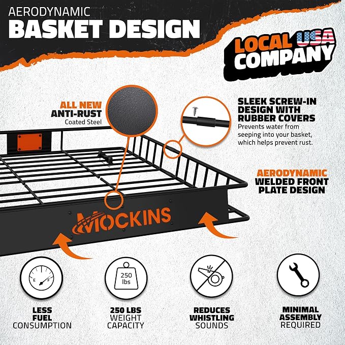 Mockins 90"x50"x5" XXL Heavy Duty Roof Rack Cargo Carrier w/ 250 Lbs. Cap | With 50 Cu Ft Waterproof Soft Vinyl Rooftop Cargo Bag | Roof Basket for SUV Car Truck RV & Van w/ Car Top Carrier Accessories
