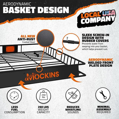 Mockins 90"x50"x5" XXL Heavy Duty Roof Rack Cargo Carrier w/ 250 Lbs. Cap | With 50 Cu Ft Waterproof Soft Vinyl Rooftop Cargo Bag | Roof Basket for SUV Car Truck RV & Van w/ Car Top Carrier Accessories