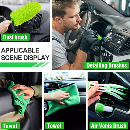 Lezcufer 17Pcs Car Wash Kit,62" Car Wash Brush Mop with Long Handle,Car Cleaning Kit,Car Detailing Brush Set,Car Wash Bucket,Car Wheel Brush,Complete Interior Car Cleaning Supplies