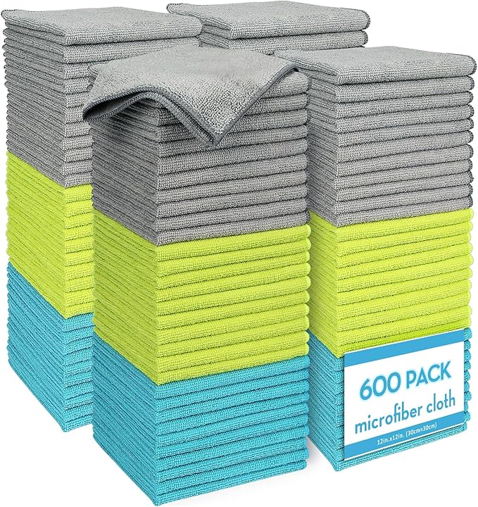 AIDEA Microfiber Cleaning Cloth-600PK, Soft Microfiber Towels for Cars, Absorbent Cleaning Rags, Lint-Free Streak-Free Wash Cloths for House, Kitchen, Window(12in.x12in)