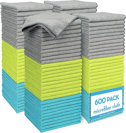 AIDEA Microfiber Cleaning Cloth-600PK, Soft Microfiber Towels for Cars, Absorbent Cleaning Rags, Lint-Free Streak-Free Wash Cloths for House, Kitchen, Window(12in.x12in)