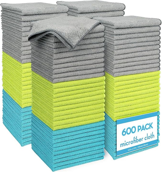 AIDEA Microfiber Cleaning Cloth-600PK, Soft Microfiber Towels for Cars, Absorbent Cleaning Rags, Lint-Free Streak-Free Wash Cloths for House, Kitchen, Window(12in.x12in)
