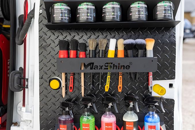Maxshine Universal Detailing Brush Holder | Wall-Mount Organizer Holds Up to 10 Brushes | Rust-Resistant Iron Construction, Easy Installation for Garage, Car Care, Mobile & Home Use