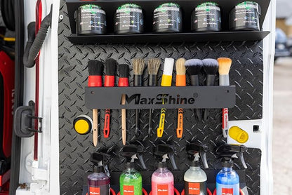 Maxshine Universal Detailing Brush Holder | Wall-Mount Organizer Holds Up to 10 Brushes | Rust-Resistant Iron Construction, Easy Installation for Garage, Car Care, Mobile & Home Use