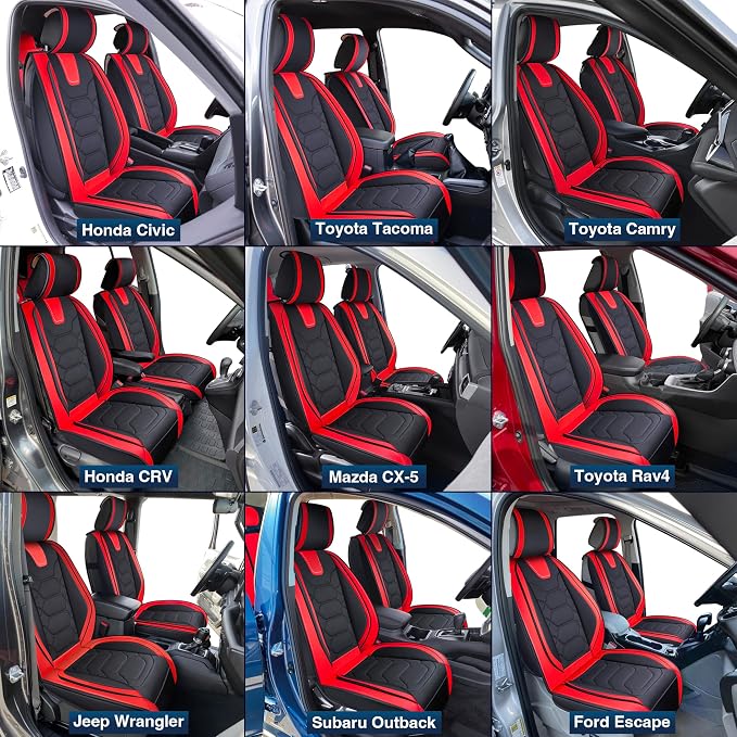 OASIS AUTO Car Seat Covers Front Seats, Waterproof Faux Leather Seat Covers for Cars Universal Fit for SUV, Truck, Sedan, Black Premium Car Seat Protector with Cushions