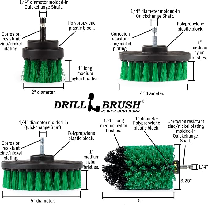 Rotating Nylon Spin Scrubber - Grout and Oven Cleaner Brush Set - Kitchen Cleaning Supplies - Gap Cleaning Brush Kit- Stainless Steel Appliances - Washing Machine, Microwave, Air Fryer & Wall Cleaner