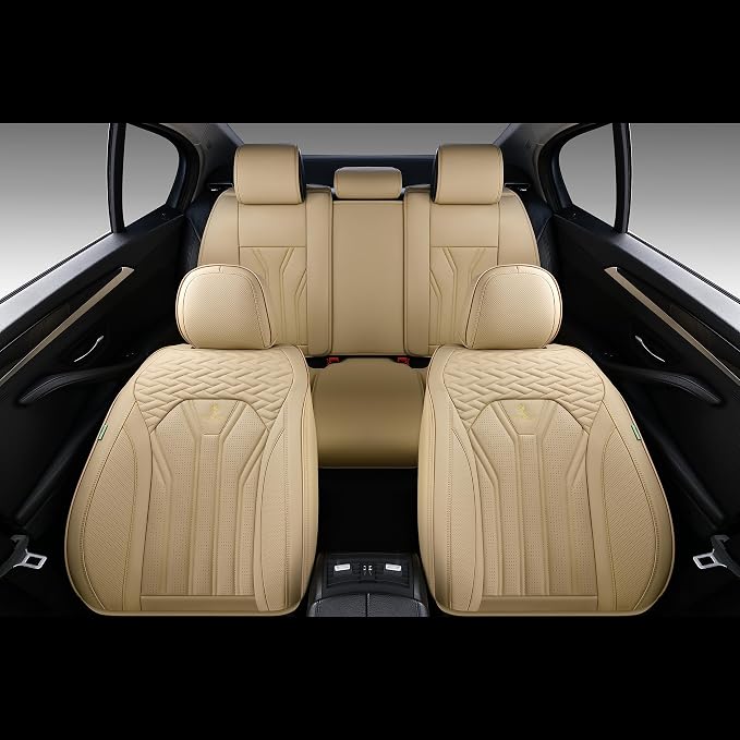 FLORICH Rear Seat Covers Leather Car Seat Covers Waterproof Back Seat Cover Automotive Seat Covers Universal Seat Cushion Protector for Most Cars Trucks SUV-Beige