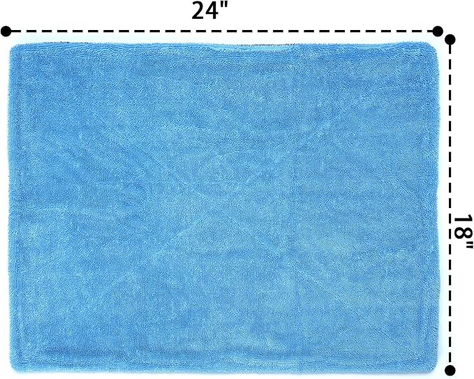 Greenfound 1000GSM Car Drying Towel 18"x24", Edgeless Double Twist Pile, Ultra Absorbent Microfiber Towel, Scratch-Free Lint-Free Streak-Free for Auto Detailing & Car Wash – Blue&Grey