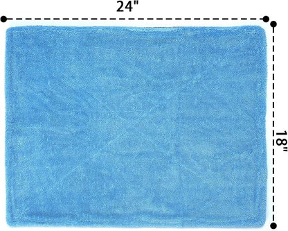 Greenfound 1000GSM Car Drying Towel 18"x24", Edgeless Double Twist Pile, Ultra Absorbent Microfiber Towel, Scratch-Free Lint-Free Streak-Free for Auto Detailing & Car Wash – Blue&Grey