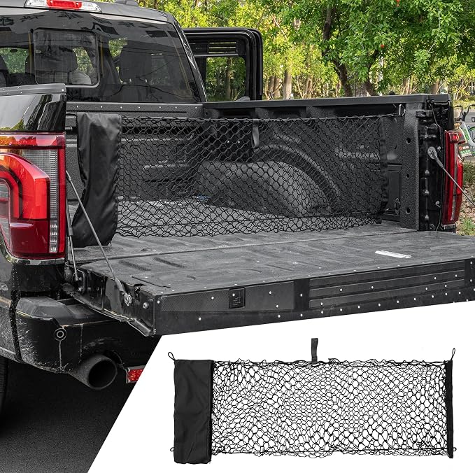 Cargo Net Compatible with 2015-2026 Ford F150 2017+ F250 F350 F450 Truck Bed Cargo Net 4.10'×1.51' Double Layer Envelope Style Dense Mesh Trunk Organizer for 2025 F-150 Exterior Accessories