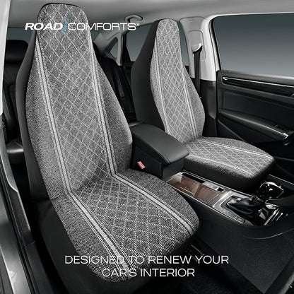 Road Comforts Baja Blanket Seat Covers Gray Diamond High Back Bucket Seat Covers - Jacquard Fabric, Airbag Compatible, Universal Fit for Cars, Trucks, SUVs, and Vans