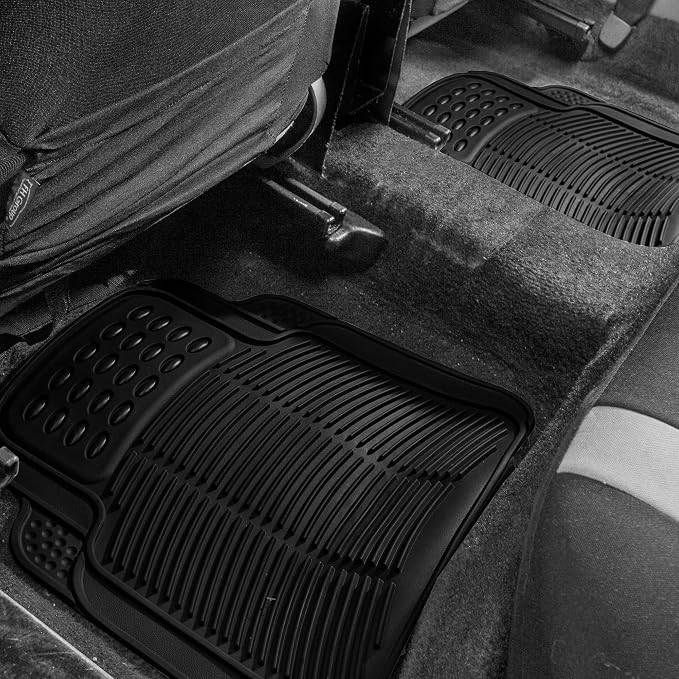 FH Group Automotive Floor Mats - Heavy-Duty Rubber, Universal Fit Full Set, Climaproof, Trimmable for Most Cars, Sedan, SUV, Truck, Black (Pack of 2)
