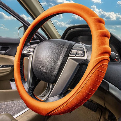 FH Group Steering Wheel Cover (Silicone W. Grip & Pattern Massaging grip Orange Color-Fit Most Car Truck Suv or Van) Orange