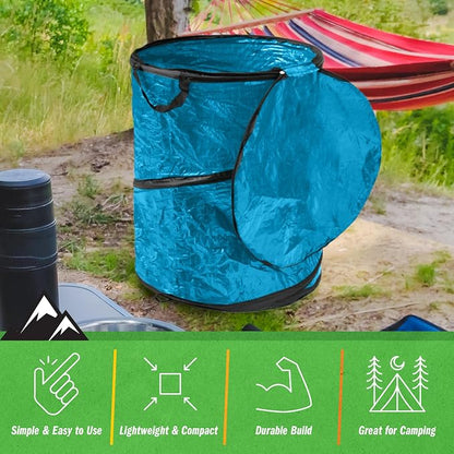 Wakeman Collapsible Trash Can - Pop Up 44-Gallon Outdoor Portable Garbage Bag Holder with Zippered Lid - Recycle Bin for Camping or Parties (Blue)