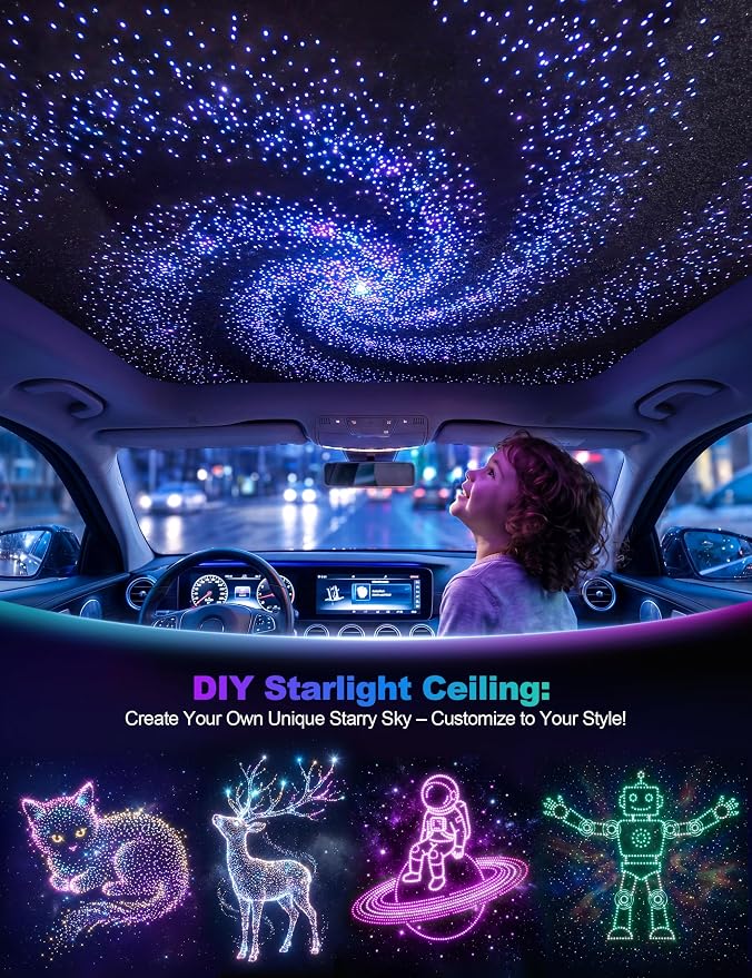 VOLISUN 32W Starlight Headliner Kit for Car,Mixed 460pcs Fiber Optic Lights,9.8ft Star Lights with Meteor Effect,APP & Remote Control,RGBW Interior Car Lights for Ceiling,Home,Party