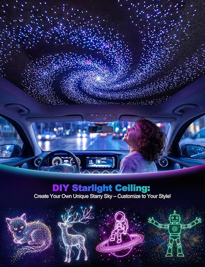 VOLISUN 16W Starlight Headliner Kit for Car,200pcs Fiber Optic Lights,6.5ft Star Lights with Meteor Effect,APP & Remote Control,RGBW Interior Car Lights for Ceiling,Home, Party