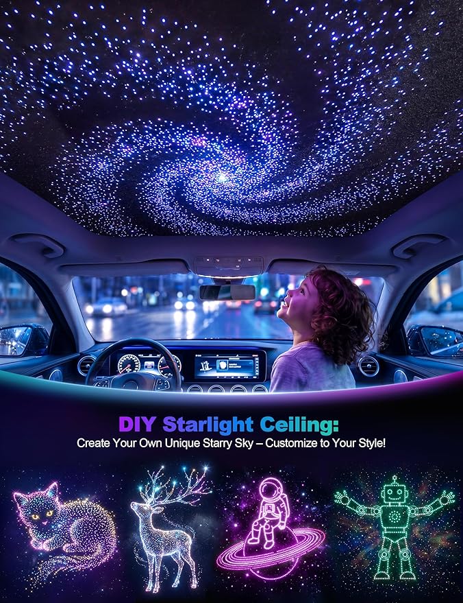 VOLISUN 16W Starlight Headliner Kit for Car,650pcs Fiber Optic Lights,9.8ft Star Lights with Meteor Effect,APP & Remote Control,RGBW Interior Car Lights for Ceiling,Home, Party