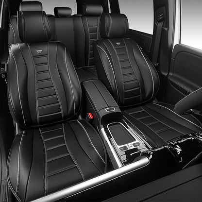 CAR PASS Universal Fit Piping Leather Seat Covers for Cars SUV Trucks, Waterproof Nappa Leather Car Seat Covers Full Set, 3D Foam Cushions Seat Cover Luxury&Comfort&Durable Airbag Compatible, Black