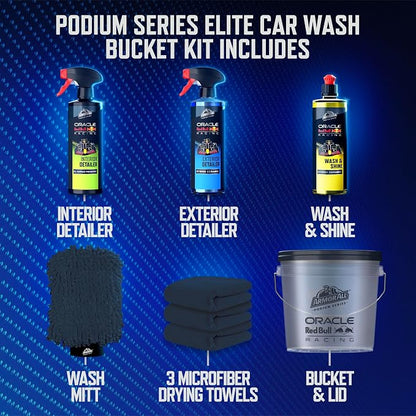 Armor All Podium Series Elite 9‑Piece Car Detailing Kit - Car Cleaning Kit with Bucket, Car Wash, Detailer Sprays, Wash Mitt & Microfiber Towels, Car Gift, Developed with Oracle Red Bull Racing