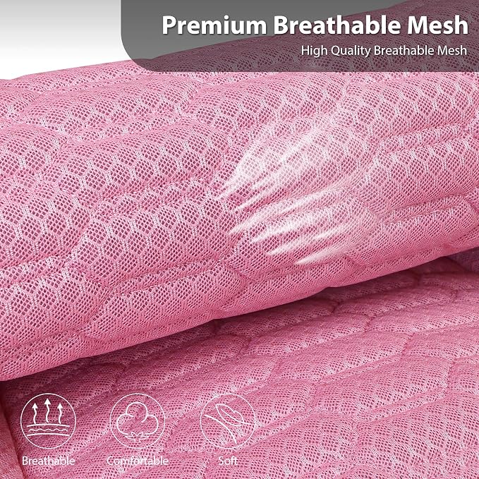 CAR PASS 3D Foam Mesh Leather Car Seat Covers Full Set, Pink Breathable Mesh Faux Leather Seat Covers for Women, Universal Fit for Car SUV Truck Sedan Automotive, Armrest Airbag Compatible, All Pink