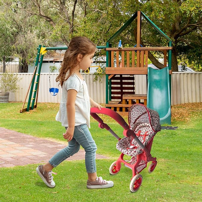 Baby Doll Car Seat Stroller Combo – Convertible 2 in 1 Doll Stroller and Car Seat for Kids – Fits Up to 20” Dolls – Play Toy Baby Stroller with Adjustable Handle for Girls Toddlers All Ages (Floral)