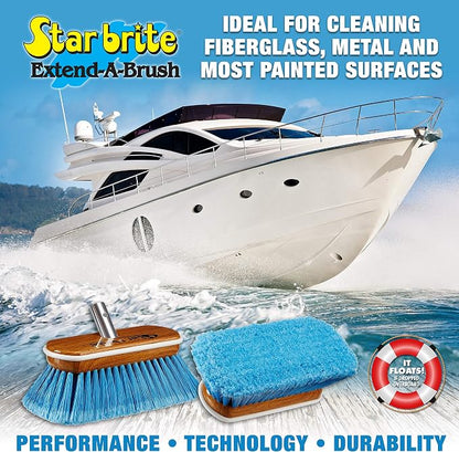 STAR BRITE 8" Premium Cleaning Brush - Synthetic Wood Block with Durable, High-Density Star Prene Fibers for Boat, RV & Auto Surfaces - Extend-A-Brush Handles - Medium Bristle, Blue (040171)