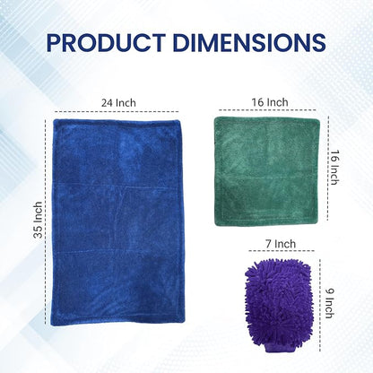 Polish Pro Microfiber Car Drying Towel, Set of 3pcs: X-Large 35"x 24" + Small 16"x16" + Free Wash Mitt, Ultra Absorbent, Microfiber Drying Towel for Cars. 1400GSM.