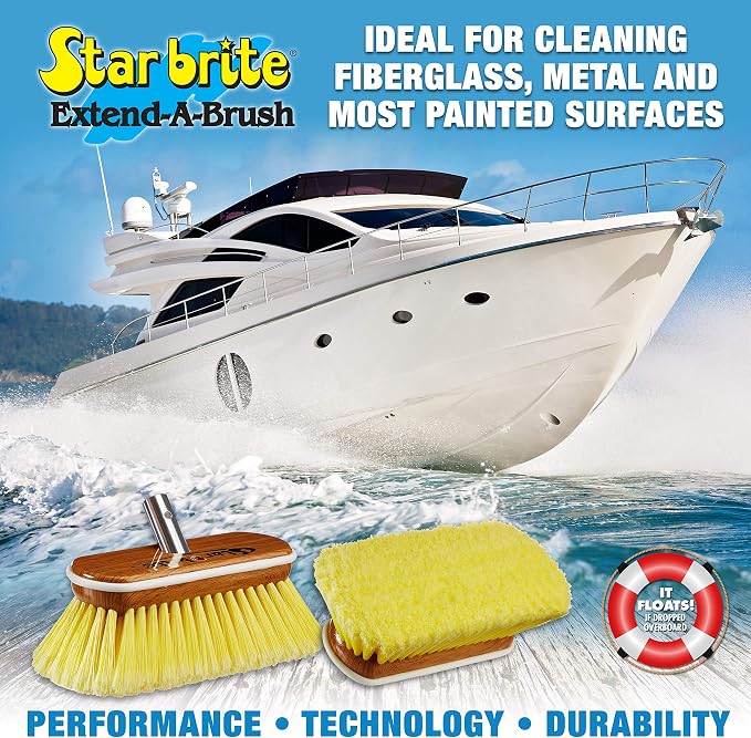 STAR BRITE 8" Premium Cleaning Brush - Synthetic Wood Block with High-Density Star Prene Fibers for Smooth & Painted Surfaces - Fits Star brite Extend-A-Brush Handles - Soft Bristle, Yellow (040170)