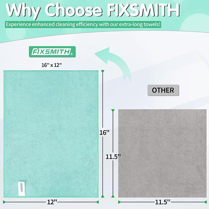 FIXSMITH Turquoise Microfiber Cleaning Cloth -Pack of 8, Highly Absorbent Cleaning Rags, 16"X12" All Purpose Cleaning Towels for Housekeeping, Kitchen, Car, Lint Free and Reusable Microfiber Towels