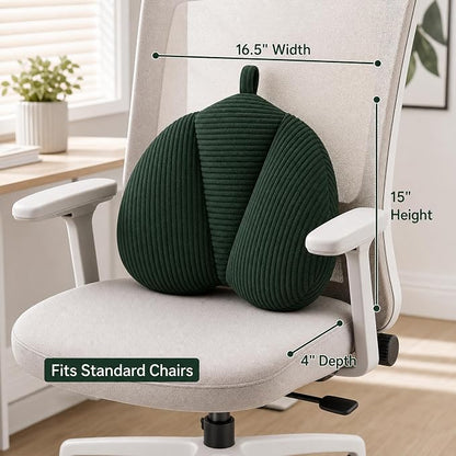 Lumbar Support Pillow for Couch, Back Support Pillow for Office Chair, Heart-Shape Back Cushion with Shredded Foam for Back Pain Relief & Reading, Lumbar Cushions for Recliner, Car, Green