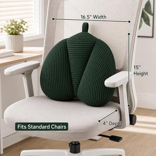 Lumbar Support Pillow for Couch, Back Support Pillow for Office Chair, Heart-Shape Back Cushion with Shredded Foam for Back Pain Relief & Reading, Lumbar Cushions for Recliner, Car, Green