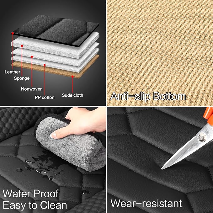 HAIYAOTIMES Leather Car Seat Covers Full Set, Waterproof Faux Leather Seat Covers for Cars, Non-Slip Car Interior Covers Universal Fit for Most Cars Sedans Trucks SUVs, Black/Red