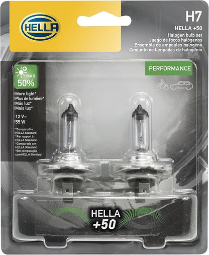 HELLA H7P50TB +50 Performance Bulb, 12V, 55W, 2 Pack