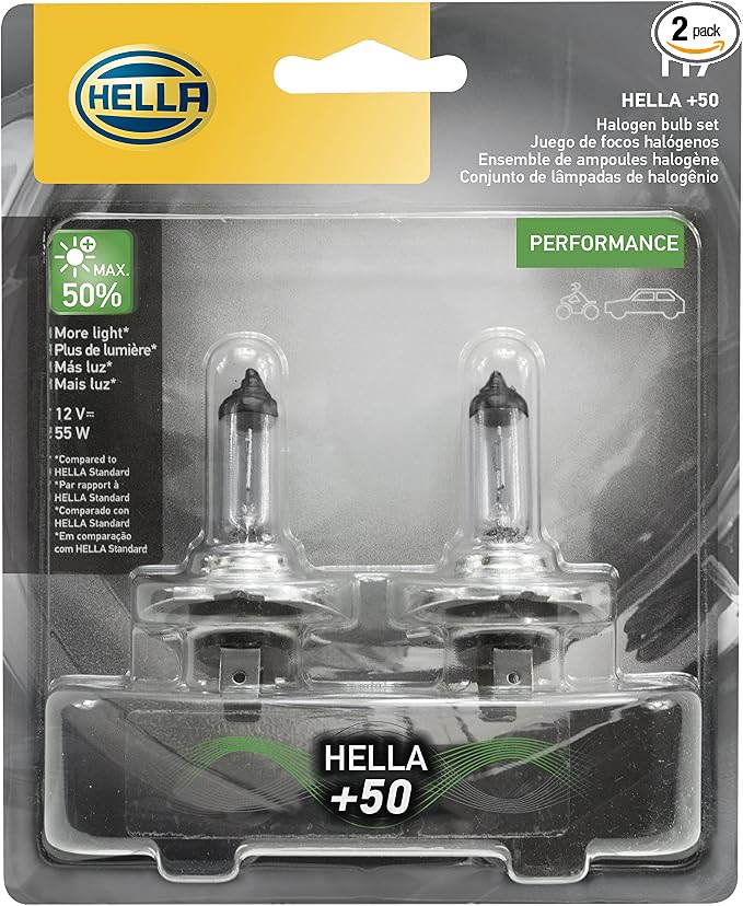 HELLA H7P50TB +50 Performance Bulb, 12V, 55W, 2 Pack