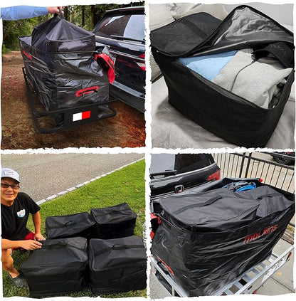 Mockins 15 Cu Ft Trailer Hitch Cargo Carrier Bag with 4 Packing Cubes | 48"x18"x31" Waterproof Cargo Bag for Hitch Carrier & Truck Bed Storage | Vehicle Soft-Shell Carriers w/ Cubes, Straps & Lock