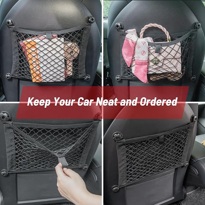 RED WOLF 2 Layer Small Mesh Cargo Net Elastic Storage Netting 2 Pcs Stretchable Car Organizer Net 14×10 Inch for Trunk RV Boats Home Auto Cargo Net Pocket with Screws and Hooks