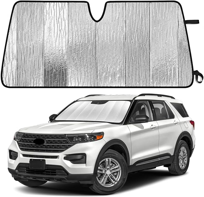 EcoNour Accordion Foldable Windshield Sun Shade Fit for Ford Explorer 2020-2024 2025 2026 Sunshade, Front Car Window Shades Sun Visor, Blocks UV Rays & Heat, Car Accessories